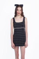 Windowpane Tweed Square Neck Mini Dress - Anna Sui Outlet