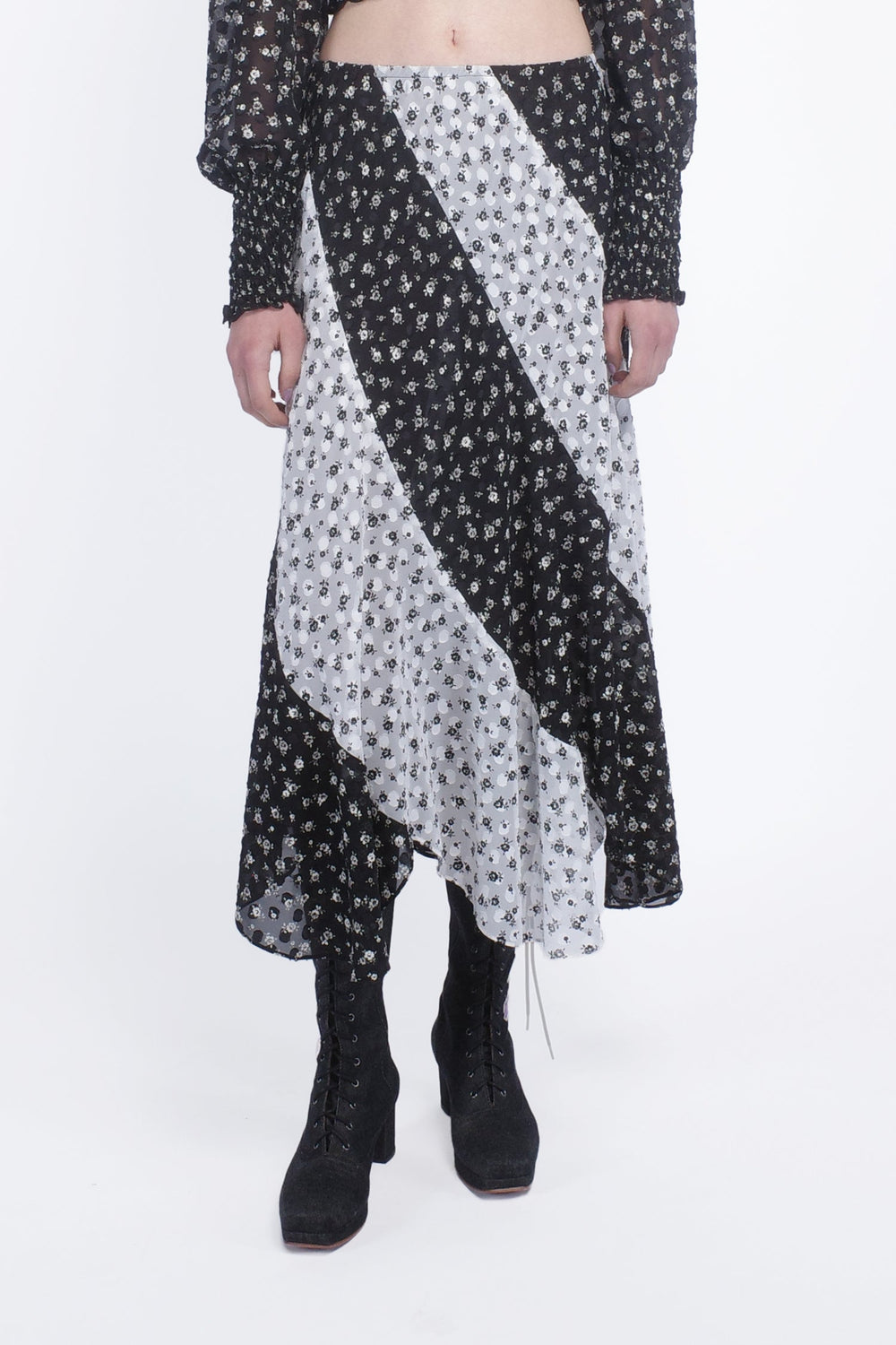 Ditsy Dot Chiffon Contrast Flowy Skirt - Anna Sui US