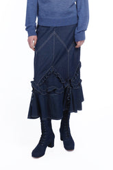 Denim Ruffle Maxi Skirt - Anna Sui Outlet