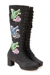 John Fluevog x Anna Sui Butterfly Boots - Black Denim - Anna Sui US