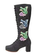 John Fluevog x Anna Sui Butterfly Boots - Black Denim - Anna Sui US