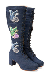John Fluevog x Anna Sui Butterfly Boots - Denim Blue - Anna Sui Outlet