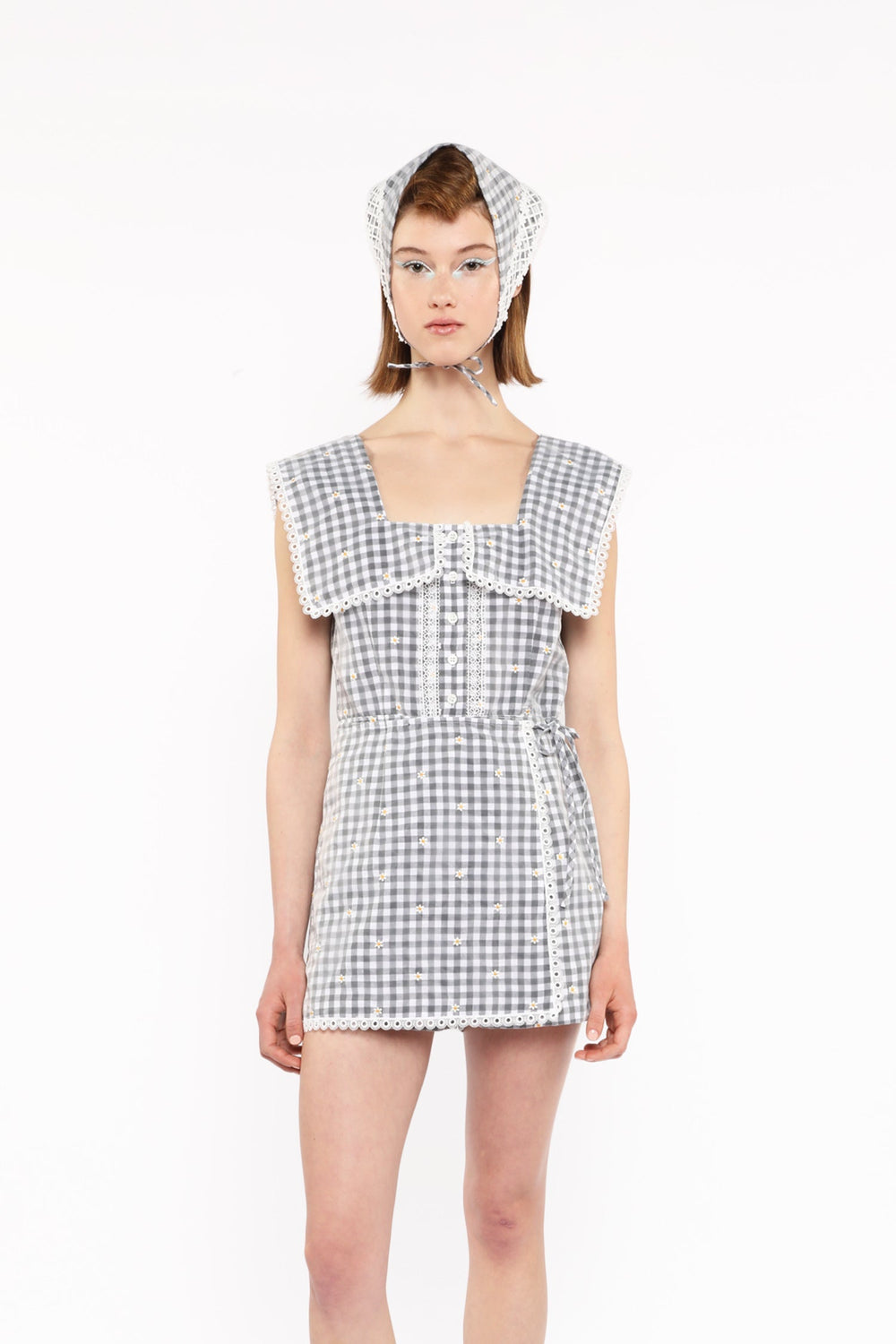 Daisy Embroidery on Gingham Tie Romper - Anna Sui Sale