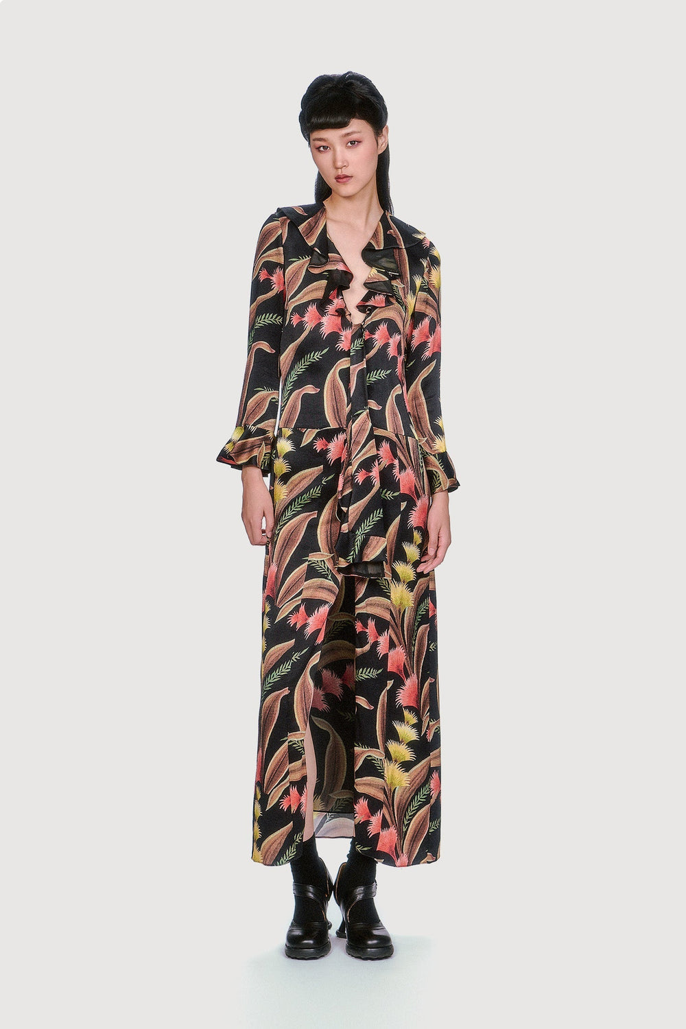 Feather Fern Crinkle Rayon Ruffle Tie Dress - Anna Sui Outlet