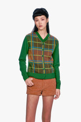 Plaid Cardigan - Leaf Green - Anna Sui Outlet