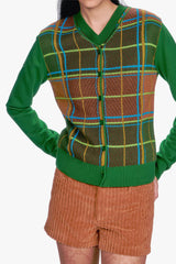 Plaid Cardigan - Leaf Green - Anna Sui Outlet