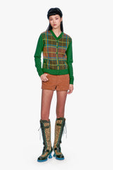 Plaid Cardigan - Leaf Green - Anna Sui Outlet