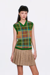 Plaid Sweater Vest - Leaf Green - Anna Sui Online