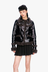 Faux Leather W/ Curly Lamb Trim Jacket - Anna Sui US
