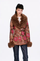 Poiret Rose Embroidered Faux Suede Faux Fur Trim Jacket - Anna Sui Outlet