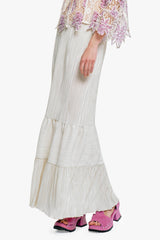 Plissé Tiered Maxi Skirt - Cream - Anna Sui Online