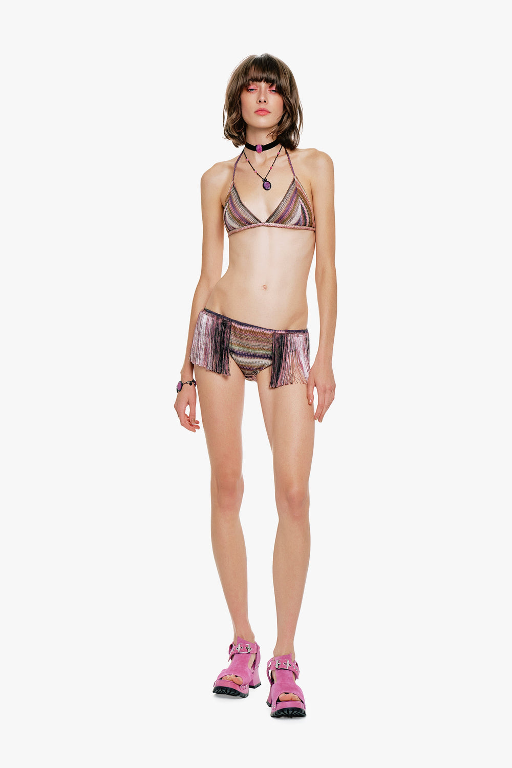 Wavy Chevron Knit Fringe Stripe Bikini Set - Anna Sui Sale