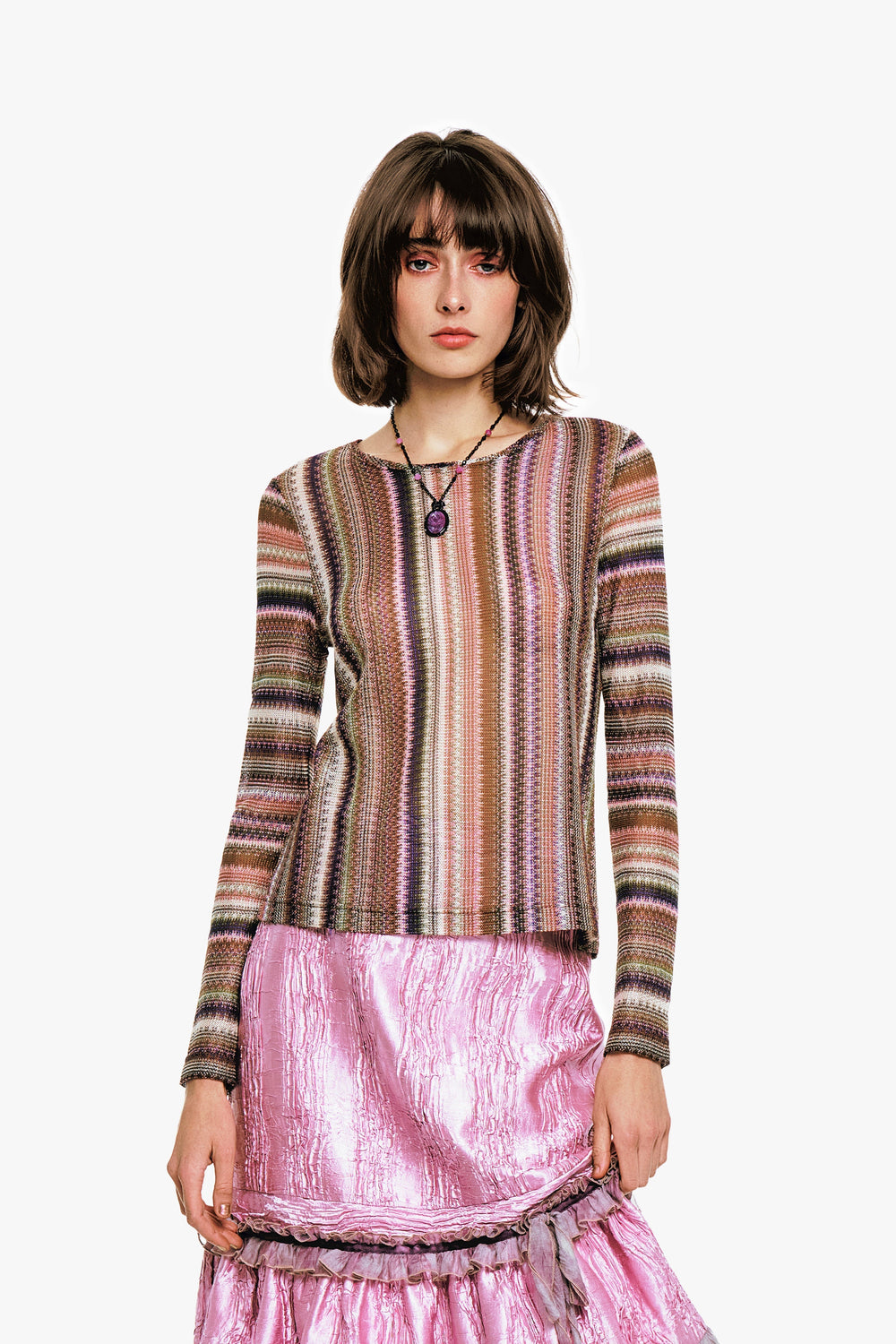 Wavy Chevron Knit Long Sleeve Stripe Top - Anna Sui Outlet