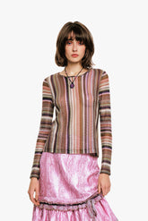 Wavy Chevron Knit Long Sleeve Stripe Top - Anna Sui Outlet