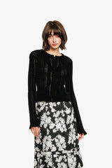 Victorian Pointelle Knitwear Cardigan - Black - Anna Sui Online