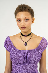 Carved Rose Victorian Frame Necklace - Dusty Rose - Anna Sui US