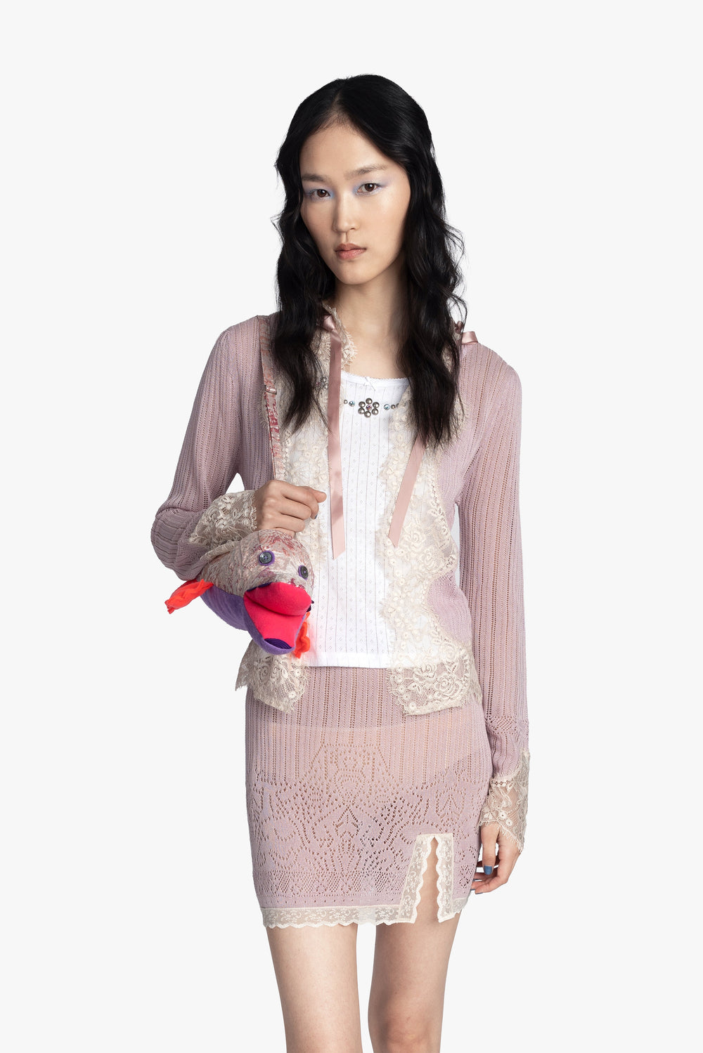 Lingerie Lace Knits Cardigan - Blush - Anna Sui US