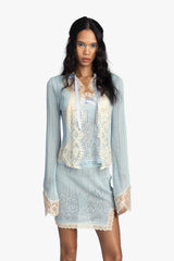 Lingerie Lace Knit Cardigan - Sky Blue - Anna Sui Outlet
