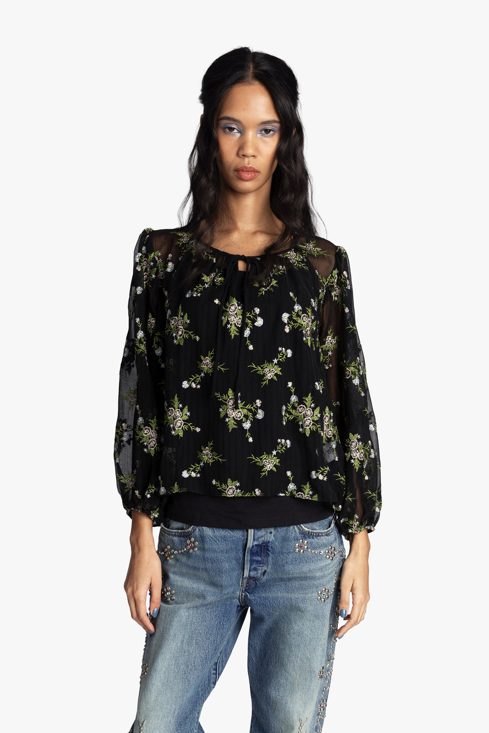 Bluebell Embroidered Chiffon Blouse - Anna Sui Discount