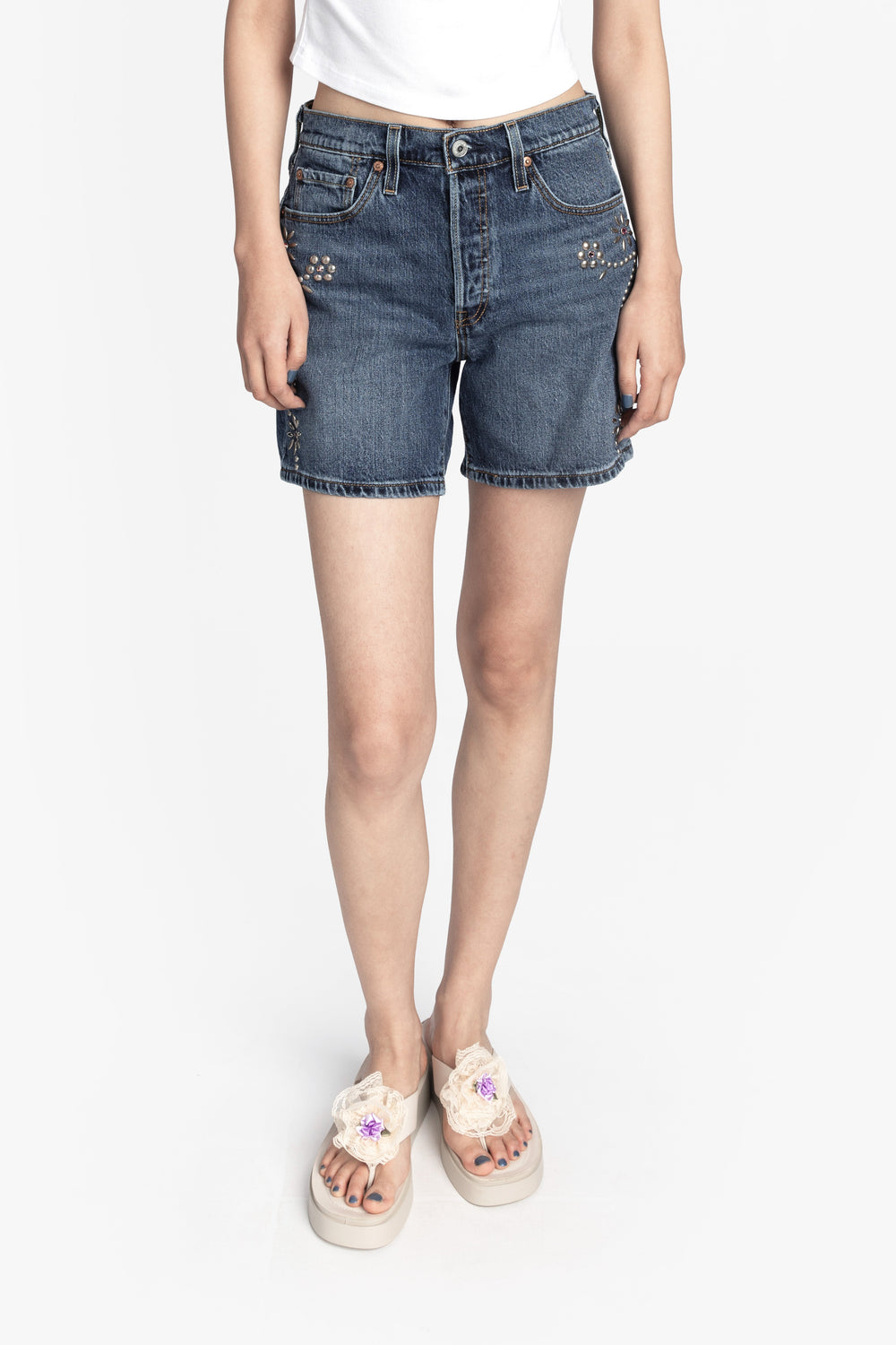 Studded Denim Shorts - Anna Sui Outlet