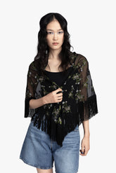 Bluebell Embroidered Chiffon Fringe Shawl - Anna Sui Online