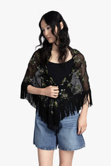 Bluebell Embroidered Chiffon Fringe Shawl - Anna Sui Online