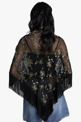 Bluebell Embroidered Chiffon Fringe Shawl - Anna Sui Online
