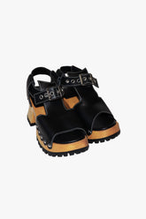 John Fluevog x Anna Sui Clog Sandals - Black and Wood (Sample) - Anna Sui Sale