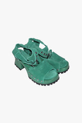 John Fluevog x Anna Sui Clog Sandals - Green (Sample) - Anna Sui Outlet