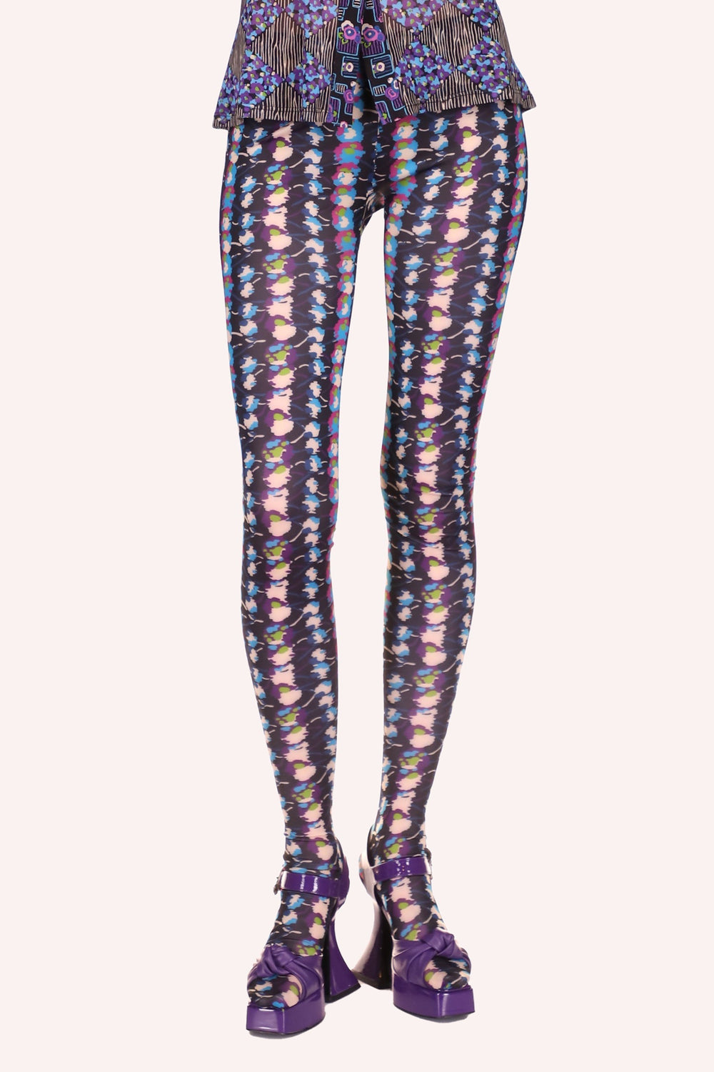 Floral Stripe Tights Turquoise Multi - Anna Sui Outlet