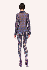 Floral Stripe Tights Turquoise Multi - Anna Sui Outlet
