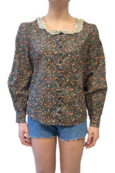Vintage Lace Collared Floral Button Up Blouse - Anna Sui Outlet