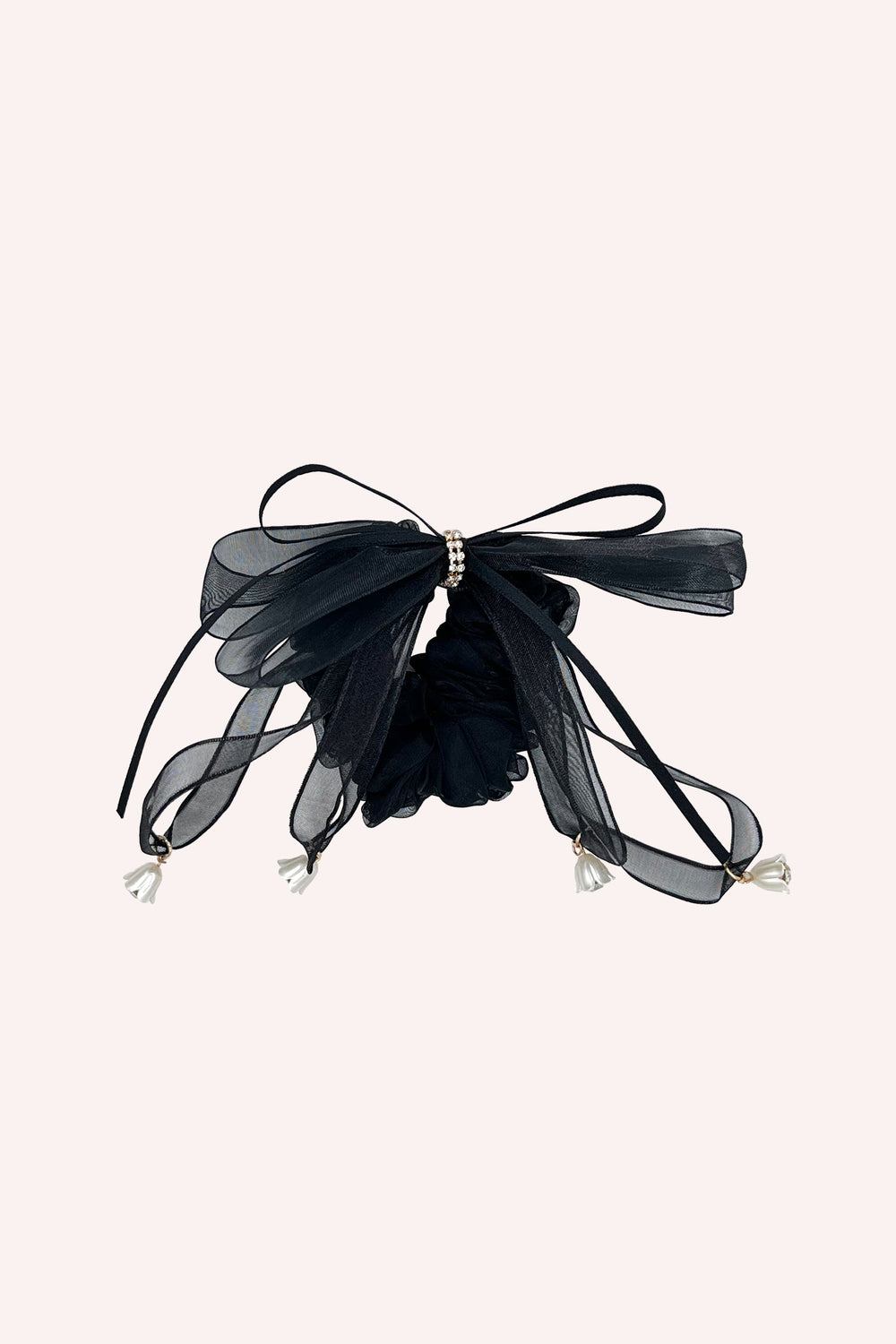 Black Mesh Bow Flower Embellished Scrunchie - Anna Sui US