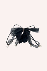 Black Mesh Bow Flower Embellished Scrunchie - Anna Sui US