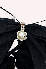 Black Mesh Bow Flower Embellished Scrunchie - Anna Sui US