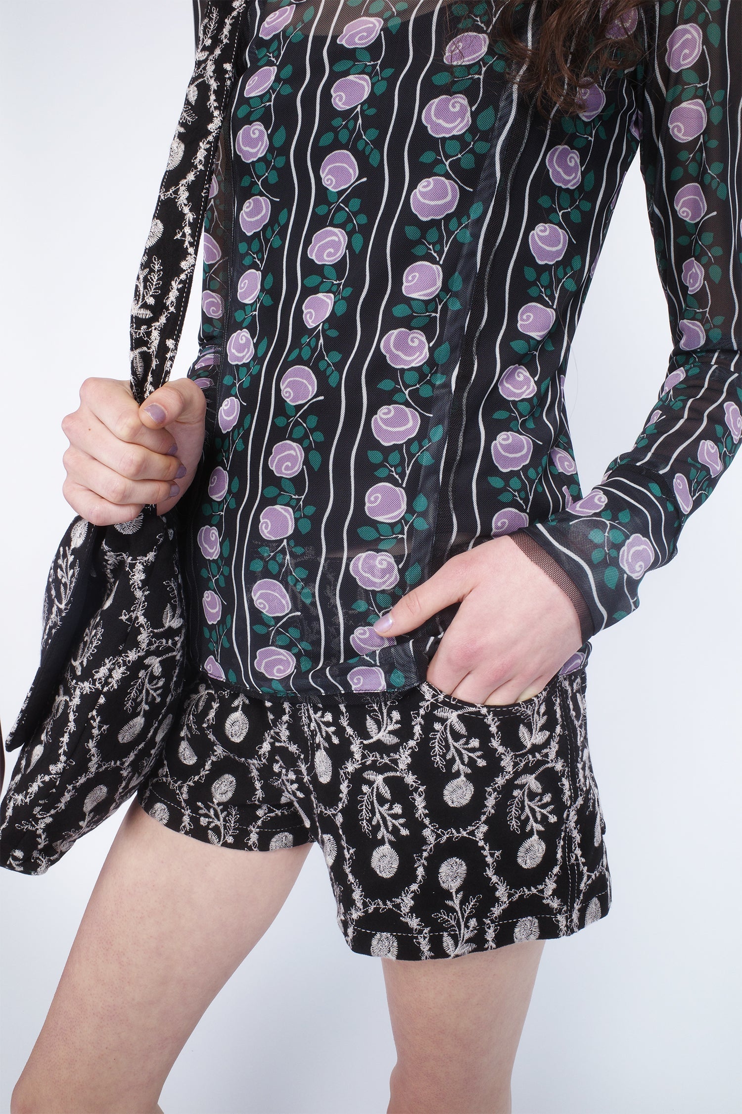 Sleeping Beauty Embroidered Faux Suede Shorts - Anna Sui Online