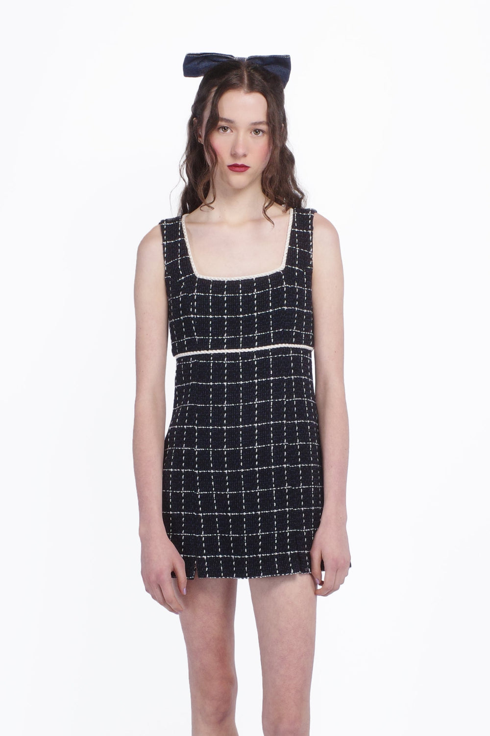 Windowpane Tweed Square Neck Mini Dress - Anna Sui Outlet