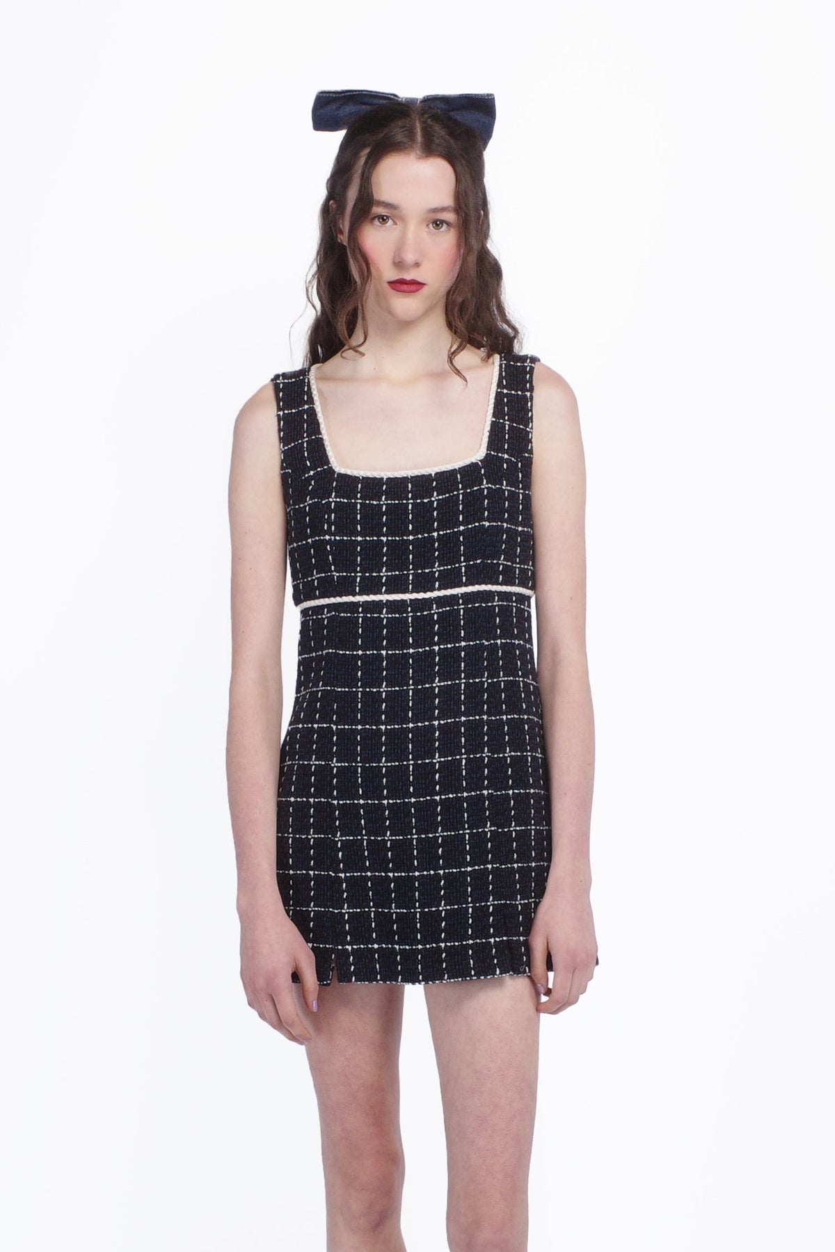 Windowpane Tweed Square Neck Mini Dress - Anna Sui Outlet