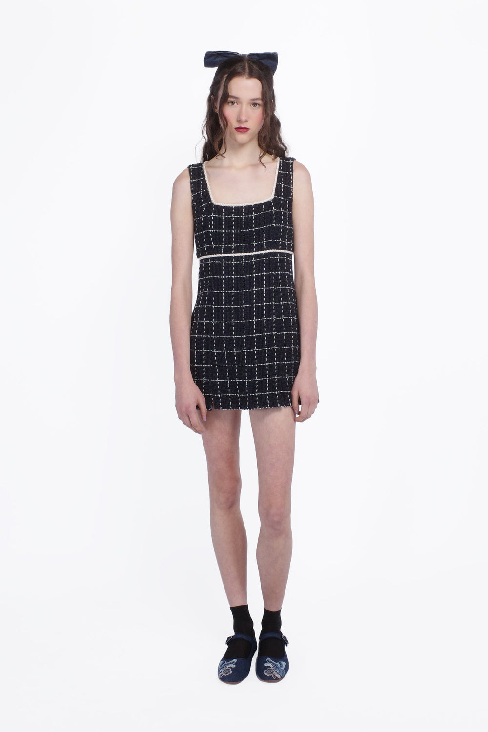 Windowpane Tweed Square Neck Mini Dress - Anna Sui Outlet