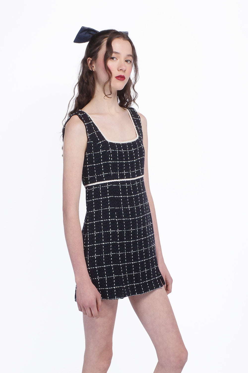 Windowpane Tweed Square Neck Mini Dress - Anna Sui Outlet