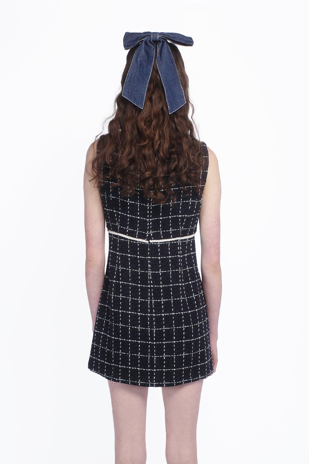 Windowpane Tweed Square Neck Mini Dress - Anna Sui Outlet