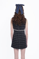 Windowpane Tweed Square Neck Mini Dress - Anna Sui Outlet