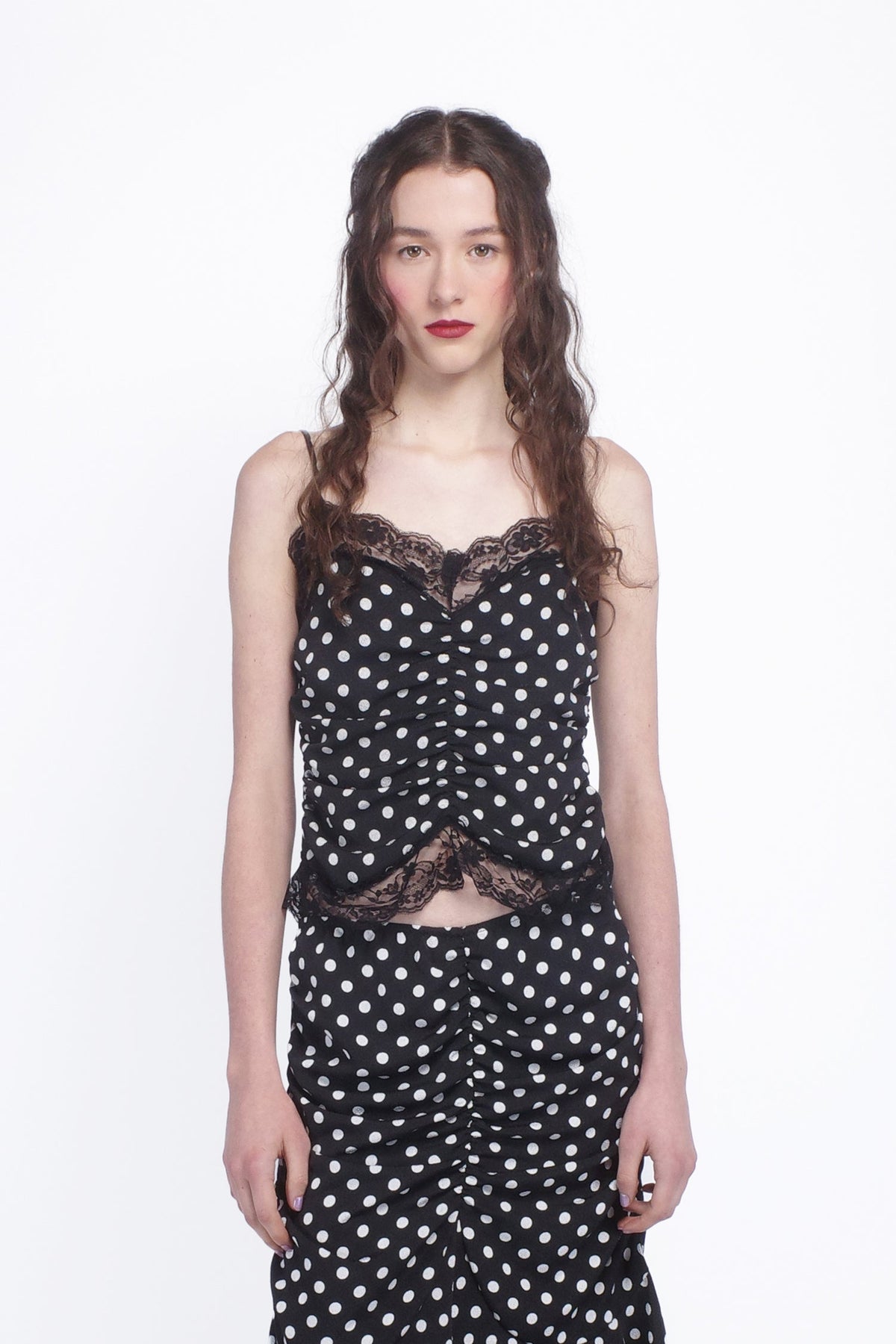 Polka Dot Ruched Lace Camisole - Anna Sui Outlet