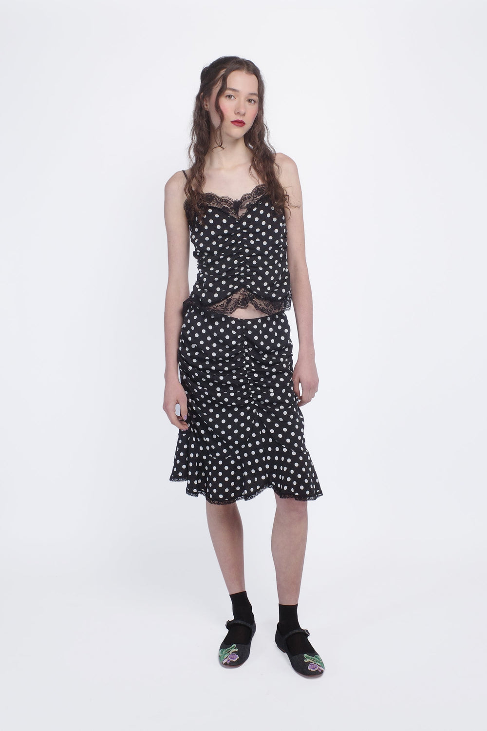 Polka Dot Ruched Lace Camisole - Anna Sui Outlet