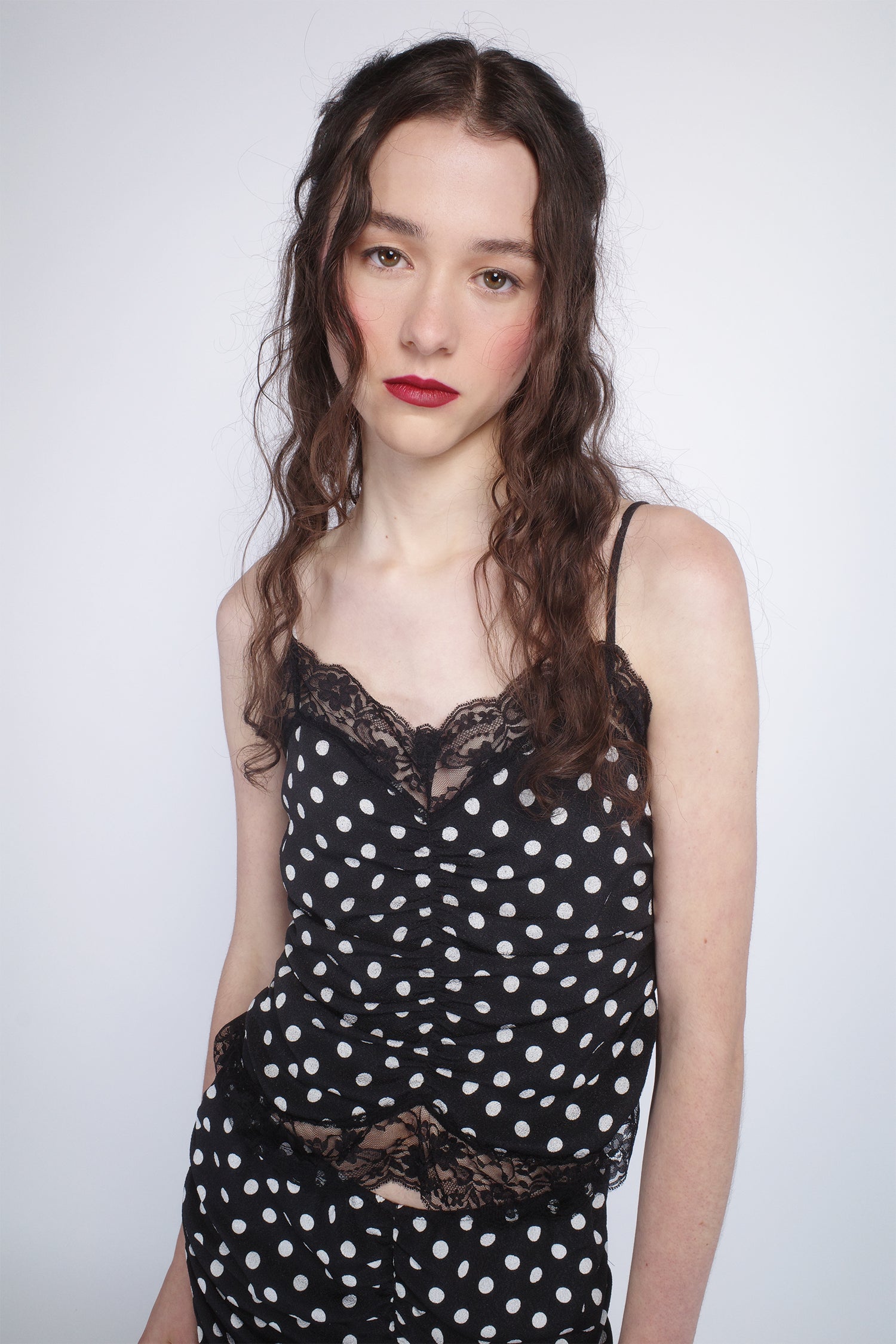 Polka Dot Ruched Lace Camisole - Anna Sui Outlet