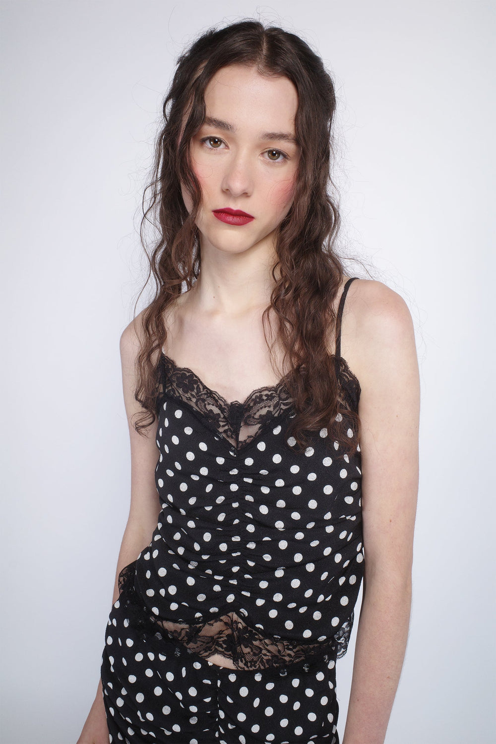 Polka Dot Ruched Lace Camisole - Anna Sui Outlet