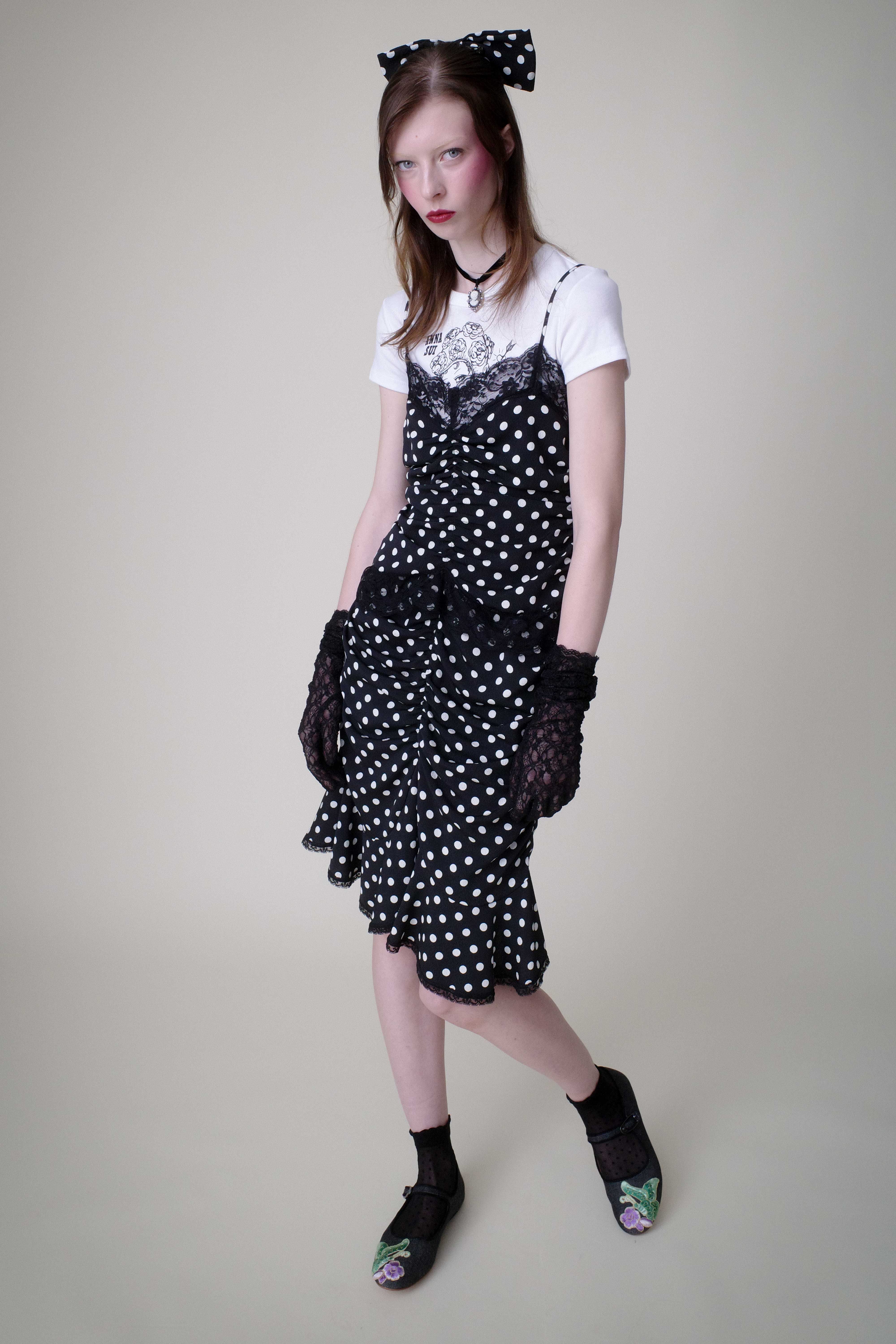 Polka Dot Ruched Lace Camisole - Anna Sui Outlet