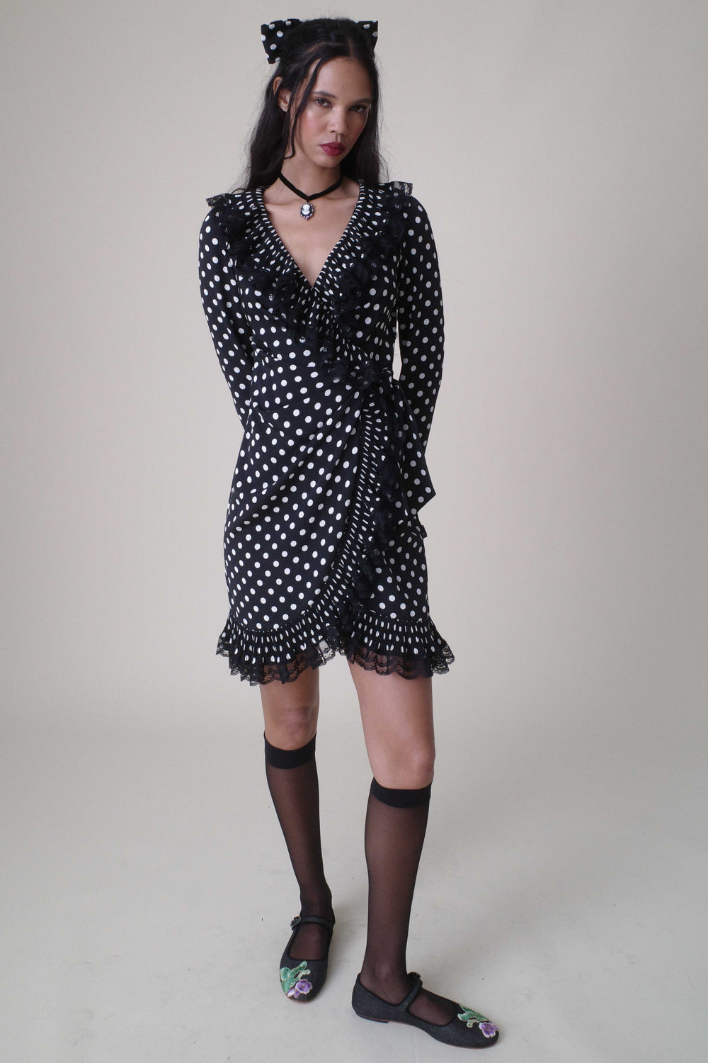 Polka Dot Pleated Wrap Dress - Anna Sui US