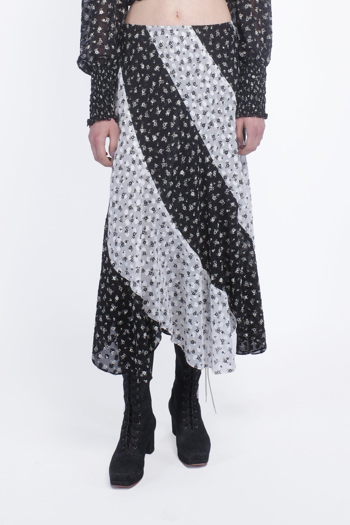 Ditsy Dot Chiffon Contrast Flowy Skirt - Anna Sui US