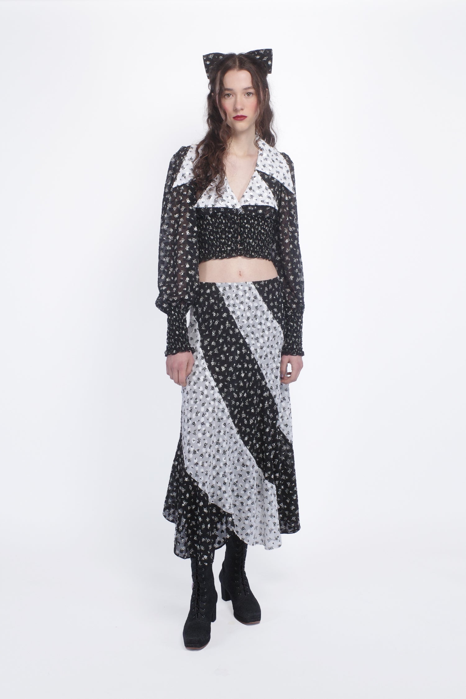 Ditsy Dot Chiffon Contrast Flowy Skirt - Anna Sui US